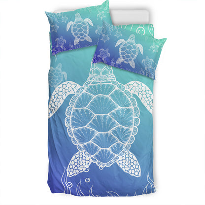 Hawaii Bedding Set Turtle Gardiant Background