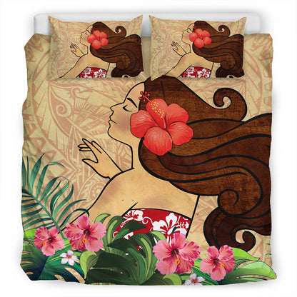 Hawaii Bedding Set Beautiful Hula Girl Hibiscus Tropical