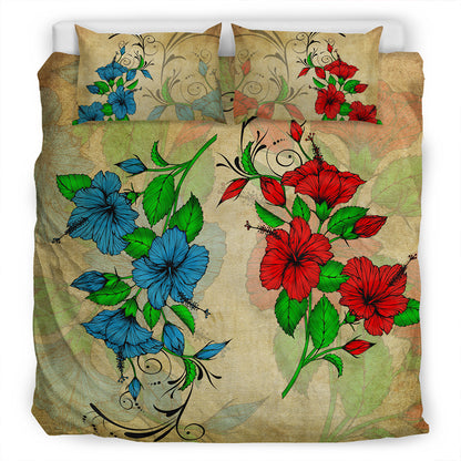 Hawaii Bedding Set Hibiscus Blue And Red