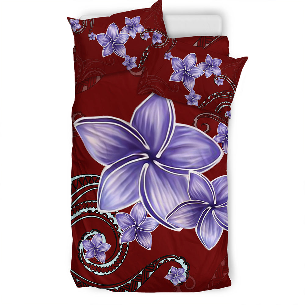 Hawaii Bedding Set Plumeria Violet Polynesia Red