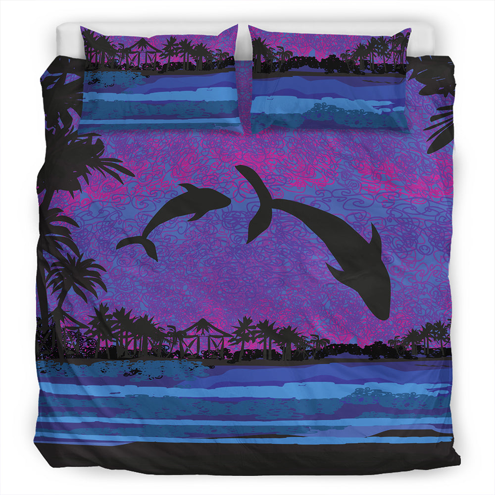 Hawaii Bedding Set Dolphin Dance In Night