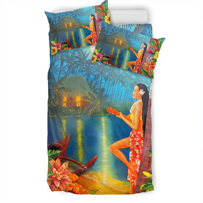 Hawaii Bedding Set Hula Girl Sing In Village