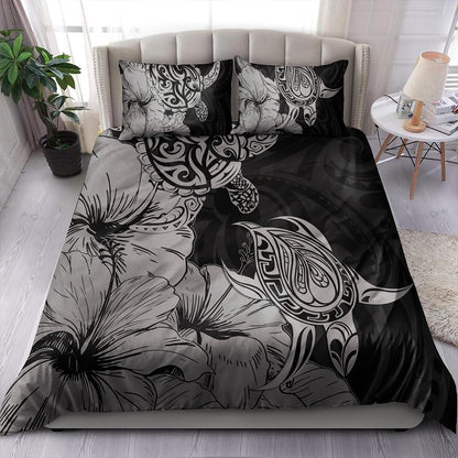 Hawaii Turtle Bedding Set Polynesian Hibiscus Art Gray