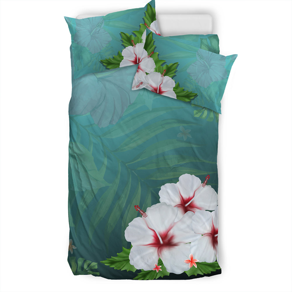 Hawaii Bedding Set Hibiscus White Flower Gleeful