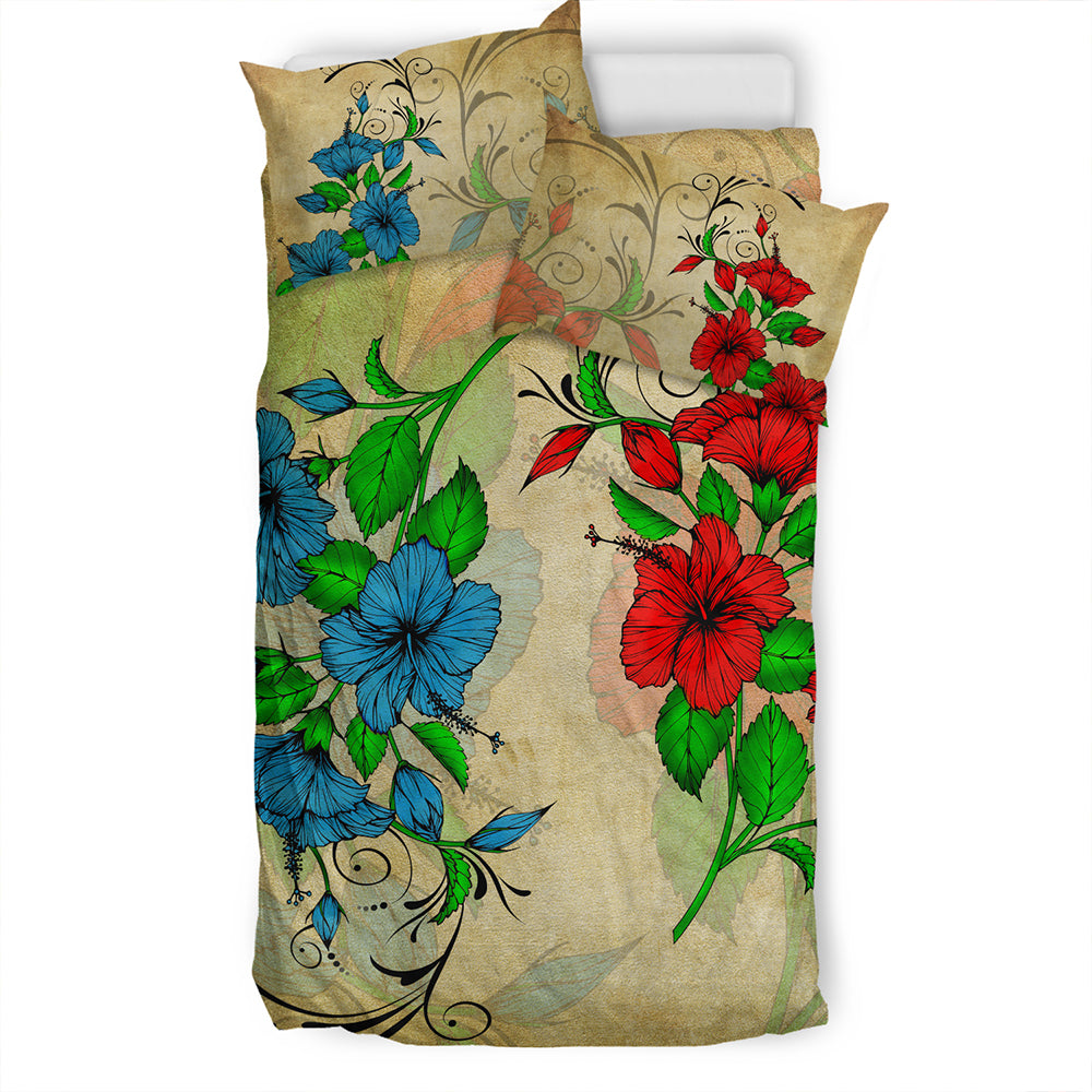 Hawaii Bedding Set Hibiscus Blue And Red