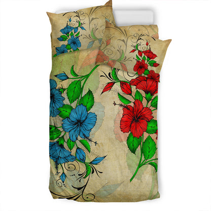Hawaii Bedding Set Hibiscus Blue And Red
