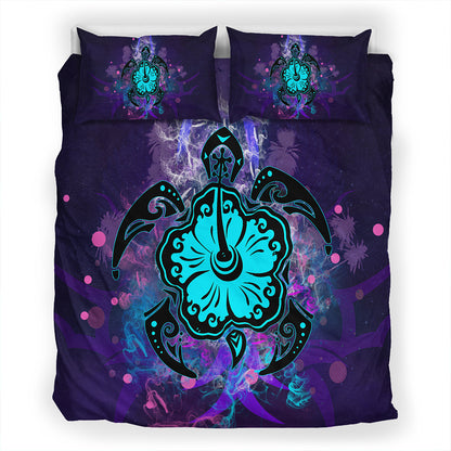 Hawaii Bedding Set Turtle Hibiscus Galaxy Violet