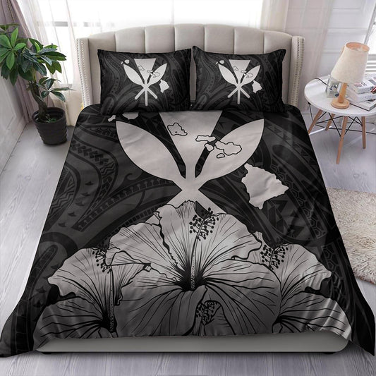 Hawaiian Bedding Set Kanaka Maoli Hibiscus Polynesian Love Gray