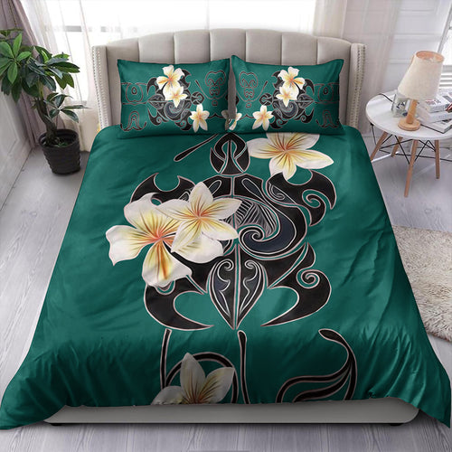 Hawaii Bedding Set Turtle Poly Trinal Plumeria Turquoise
