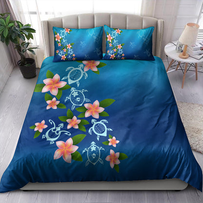 Hawaii Bedding Set Turtle Polynesian Plumeria Ocean