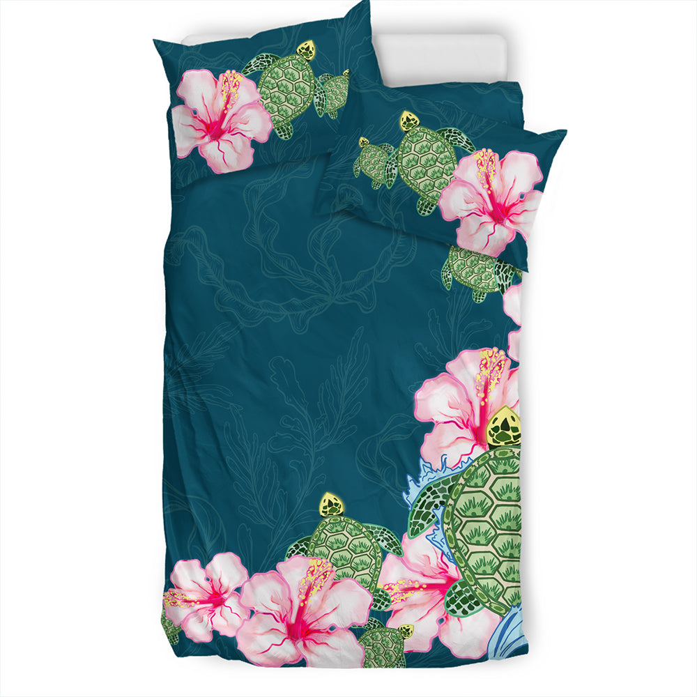 Hawaii Bedding Set Hibiscus Turtle Dance
