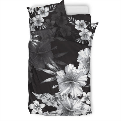 Hawaii Bedding Set Hibiscus And Plumeria B&W