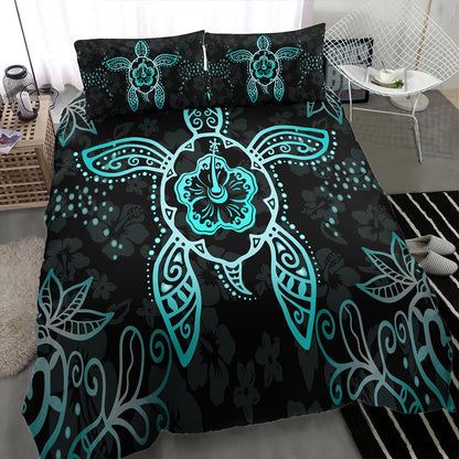 Hawaii Bedding Set Turtle Hibiscus Blue