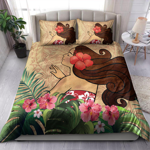 Hawaii Bedding Set Beautiful Hula Girl Hibiscus Tropical