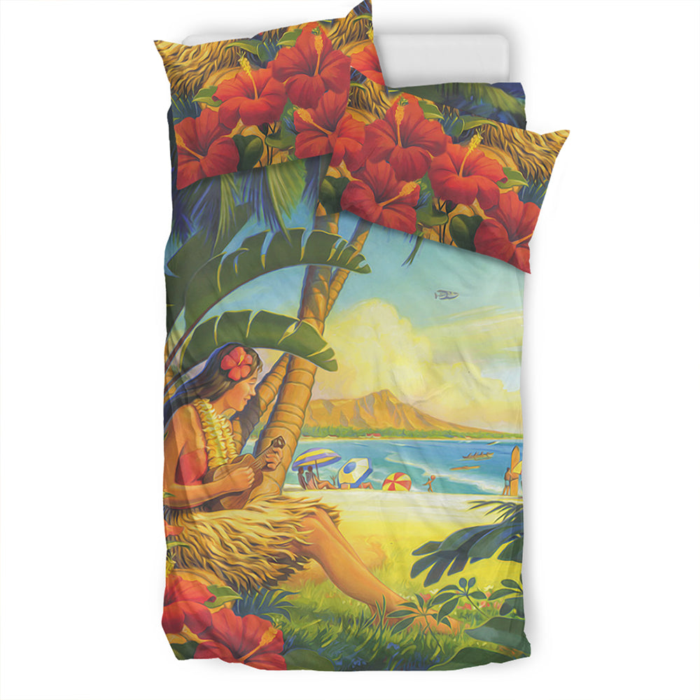 Hawaii Bedding Set Hula Girl Hola Beach