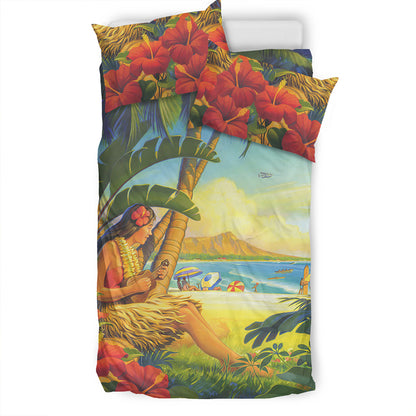 Hawaii Bedding Set Hula Girl Hola Beach