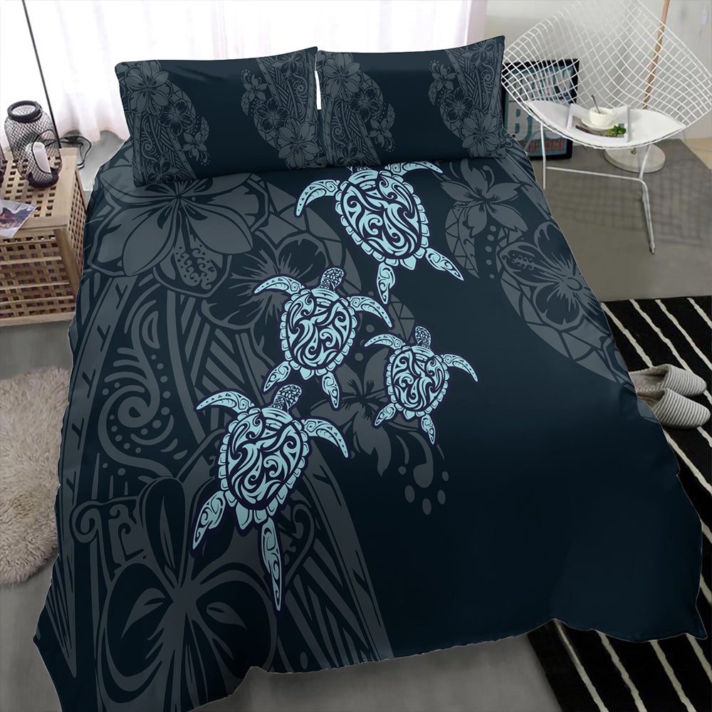 Hawaii Bedding Set Plumeria Polynesian Deep Sea Turtle