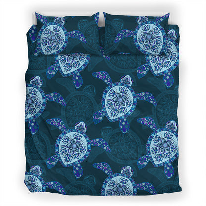 Hawaii Bedding Set Turtle Plumeria Blue