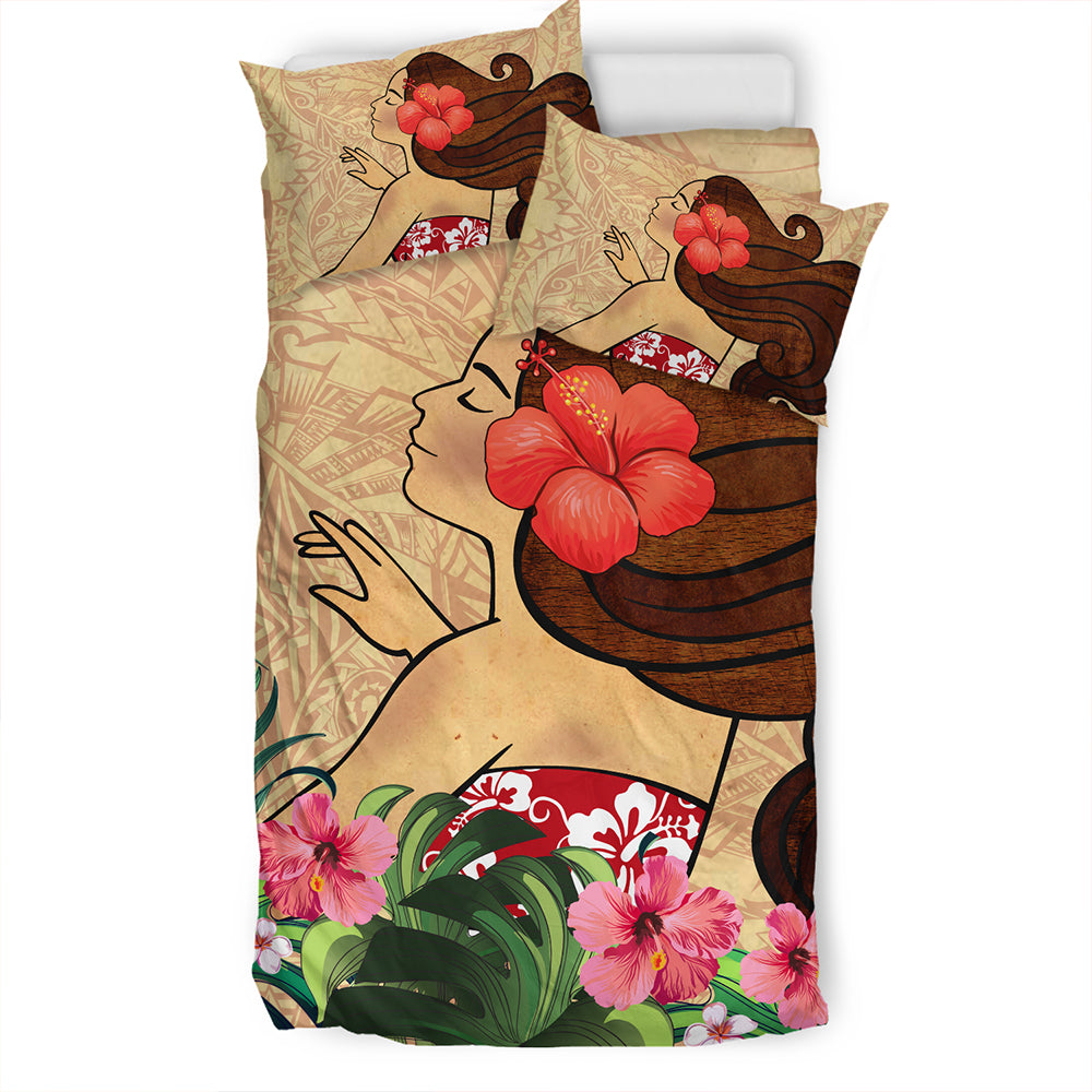 Hawaii Bedding Set Beautiful Hula Girl Hibiscus Tropical