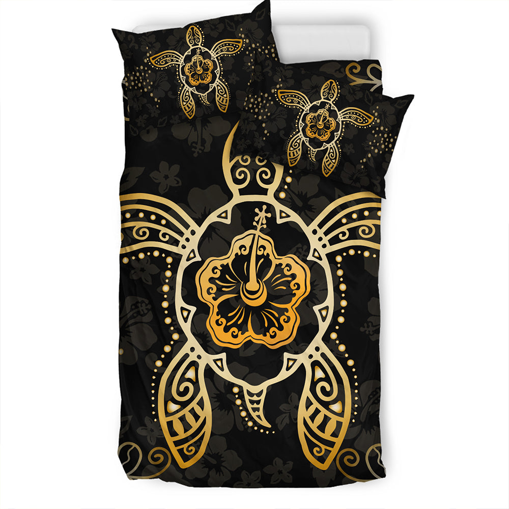 Hawaii Bedding Set Golden Hibiscus And Turtle