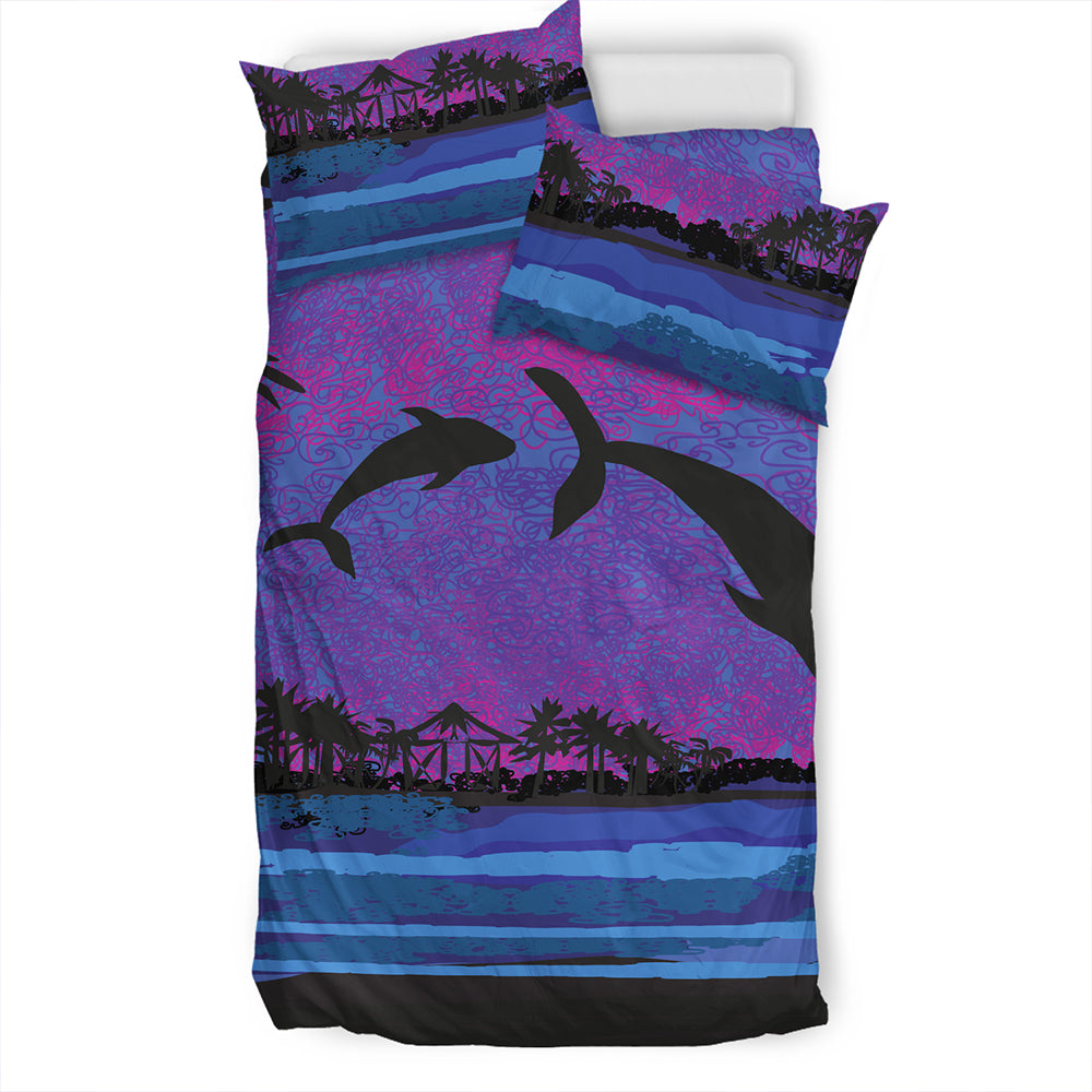 Hawaii Bedding Set Dolphin Dance In Night