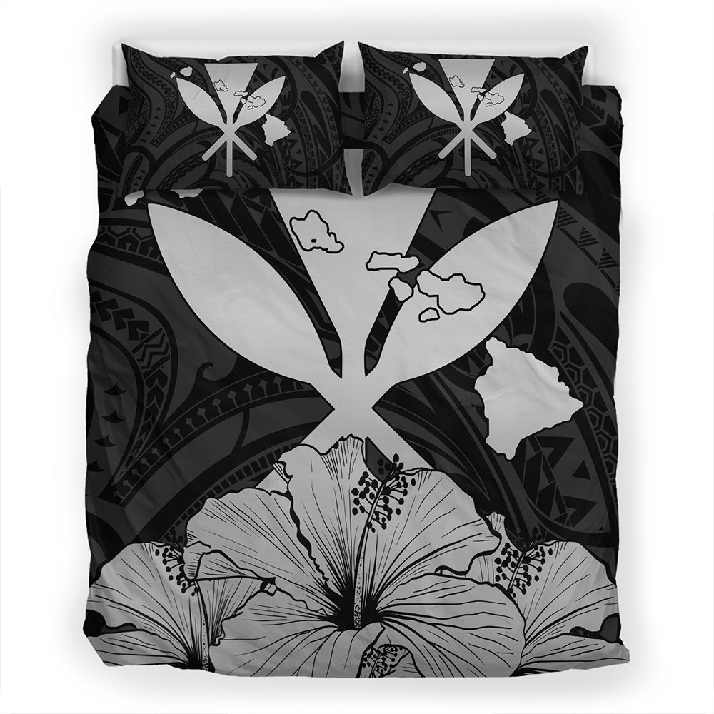 Hawaiian Bedding Set Kanaka Maoli Hibiscus Polynesian Love Gray