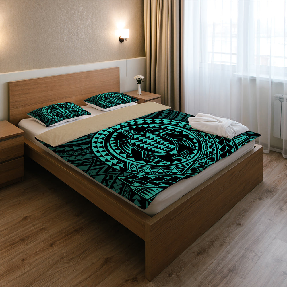 Hawaii Bedding Set Kakau Honu Arc Polynesian Turquoise