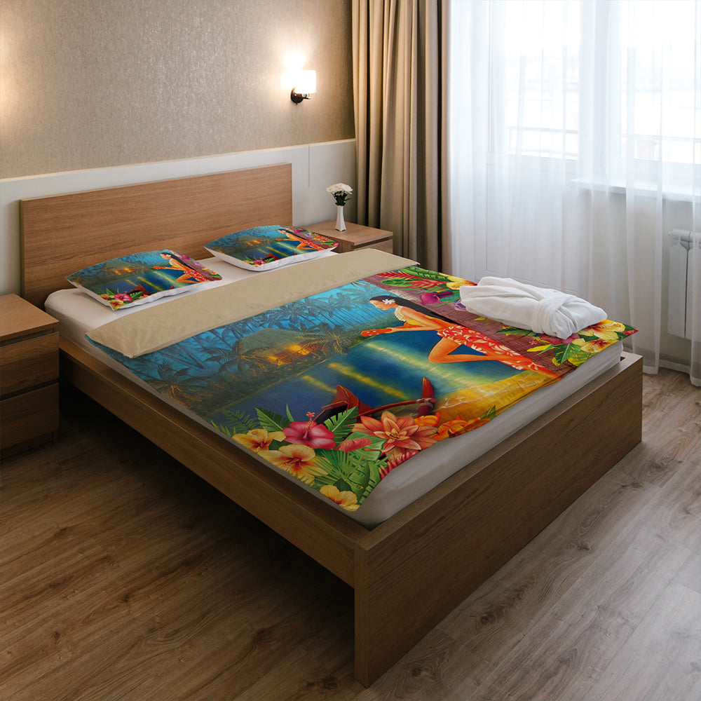 Hawaii Bedding Set Hula Girl Sing In Village