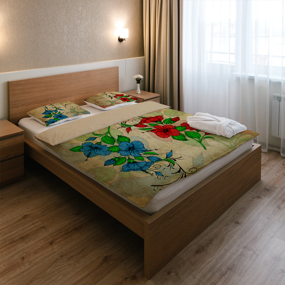 Hawaii Bedding Set Hibiscus Blue And Red