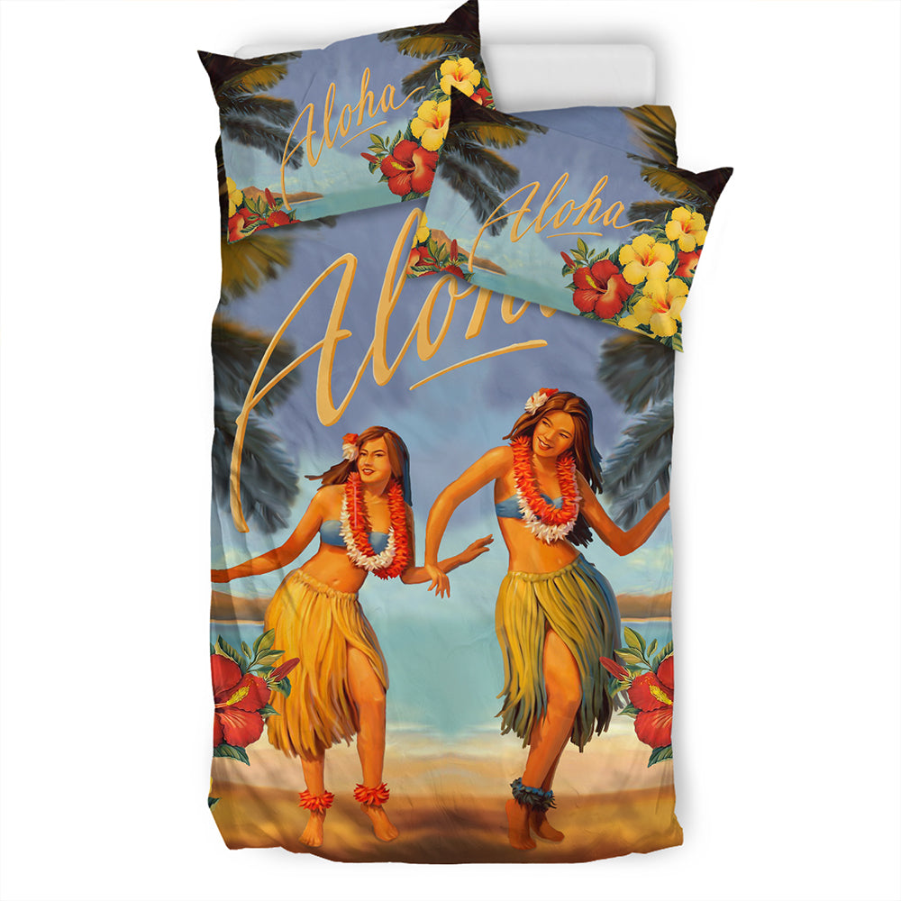 Hawaii Bedding Set Aloha Hula Dance Hibiscus