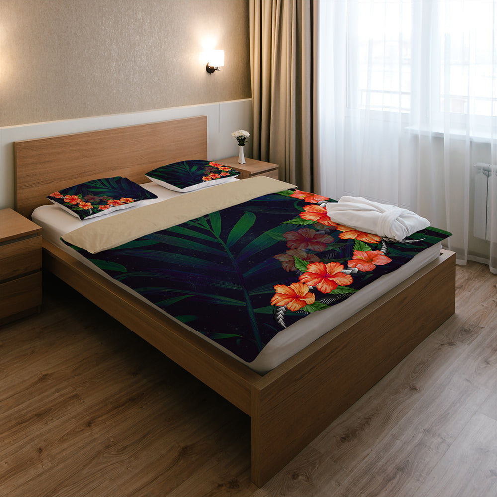 Hawaii Bedding Set Hibiscus Palm Background