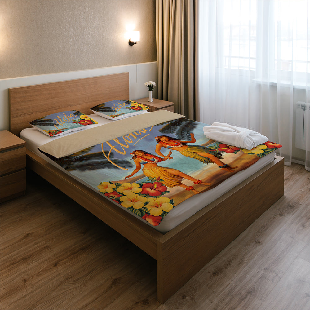 Hawaii Bedding Set Aloha Hula Dance Hibiscus