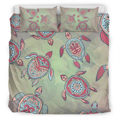 Hawaii Bedding Set Turtle Colorful Hibiscus Background