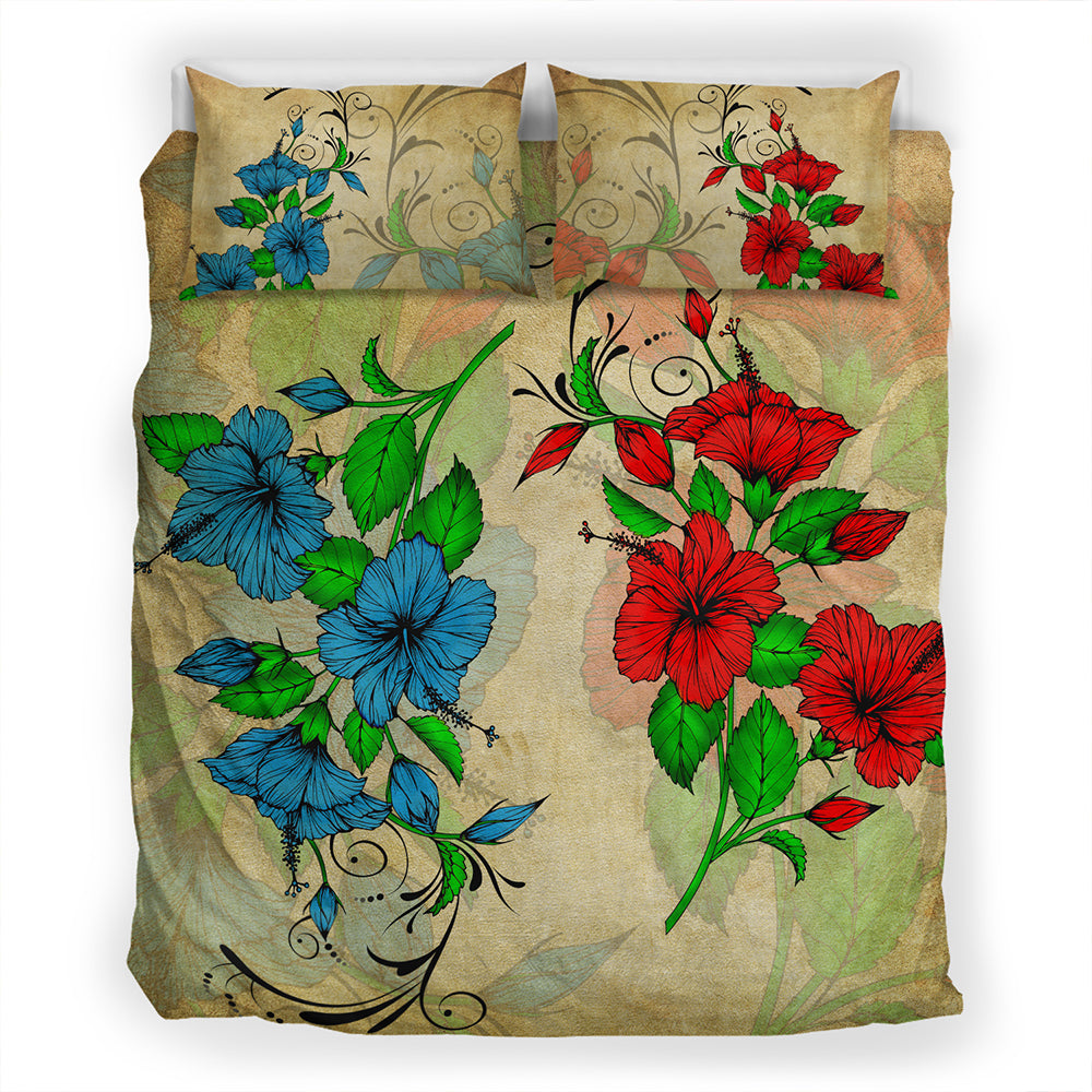 Hawaii Bedding Set Hibiscus Blue And Red