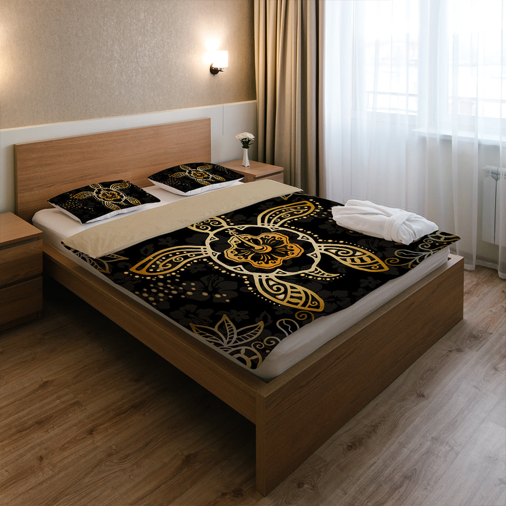 Hawaii Bedding Set Golden Hibiscus And Turtle