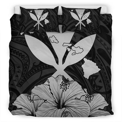 Hawaiian Bedding Set Kanaka Maoli Hibiscus Polynesian Love Gray