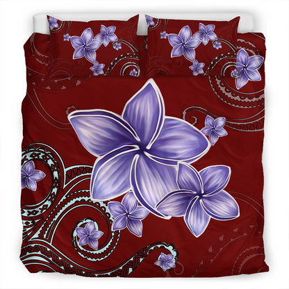 Hawaii Bedding Set Plumeria Violet Polynesia Red
