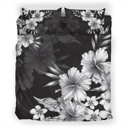Hawaii Bedding Set Hibiscus And Plumeria B&W