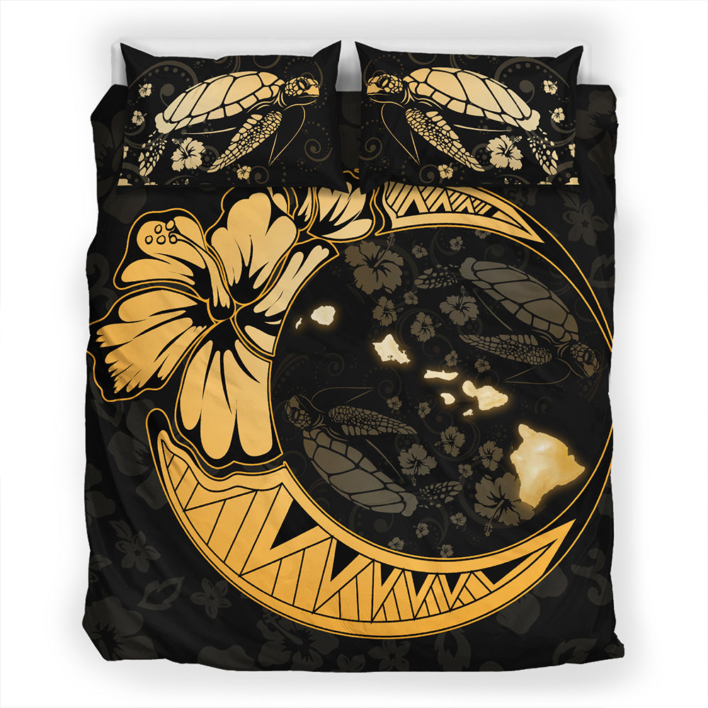 Hawaii Bedding Set Hibiscus Map On The Moon
