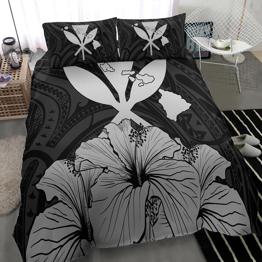 Hawaiian Bedding Set Kanaka Maoli Hibiscus Polynesian Love Gray