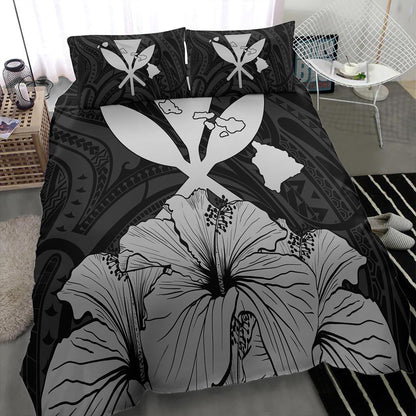 Hawaiian Bedding Set Kanaka Maoli Hibiscus Polynesian Love Gray