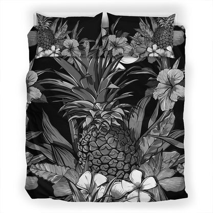 Hawaii Bedding Set Pineapple Hibiscus Black And White