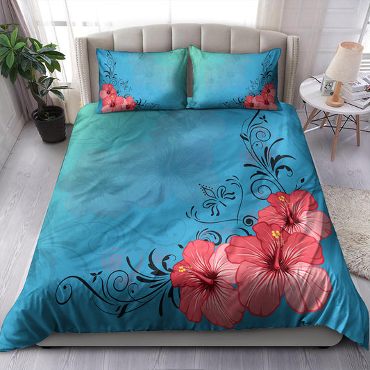 Hawaii Bedding Set Hibiscus Flower Red