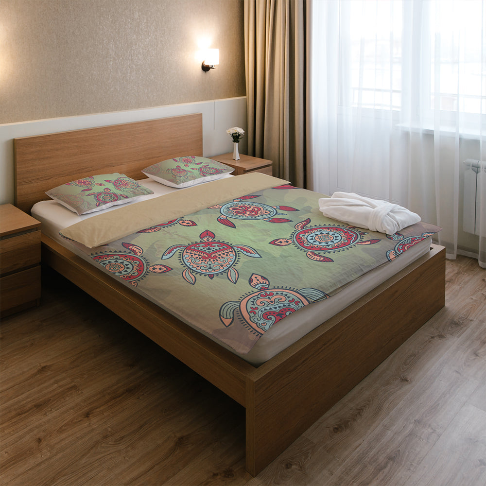 Hawaii Bedding Set Turtle Colorful Hibiscus Background