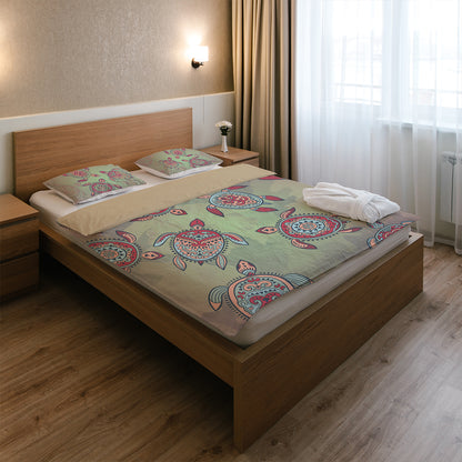 Hawaii Bedding Set Turtle Colorful Hibiscus Background