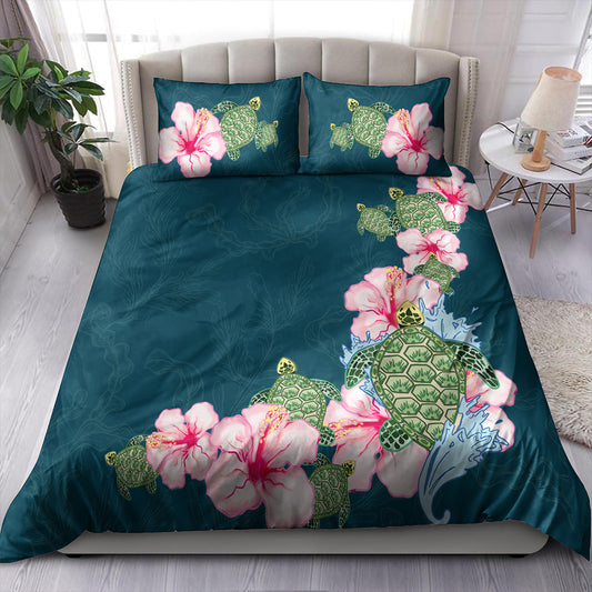 Hawaii Bedding Set Hibiscus Turtle Dance