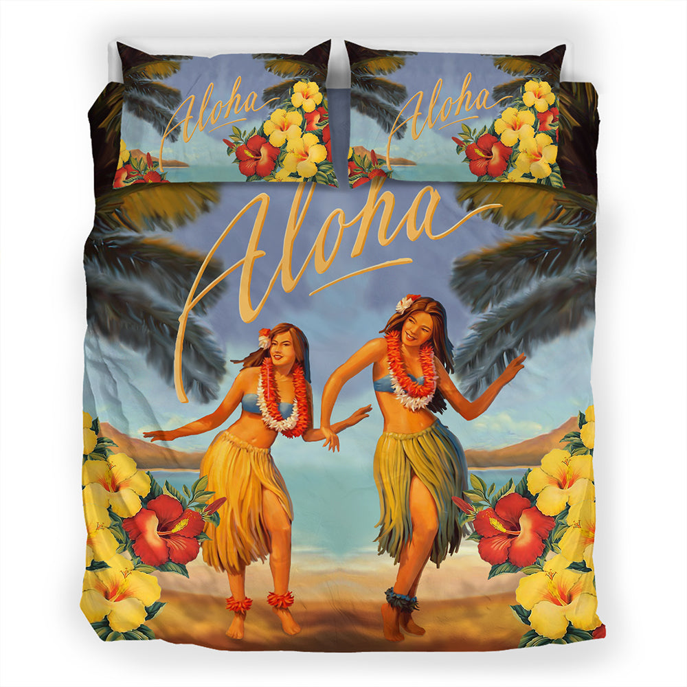 Hawaii Bedding Set Aloha Hula Dance Hibiscus