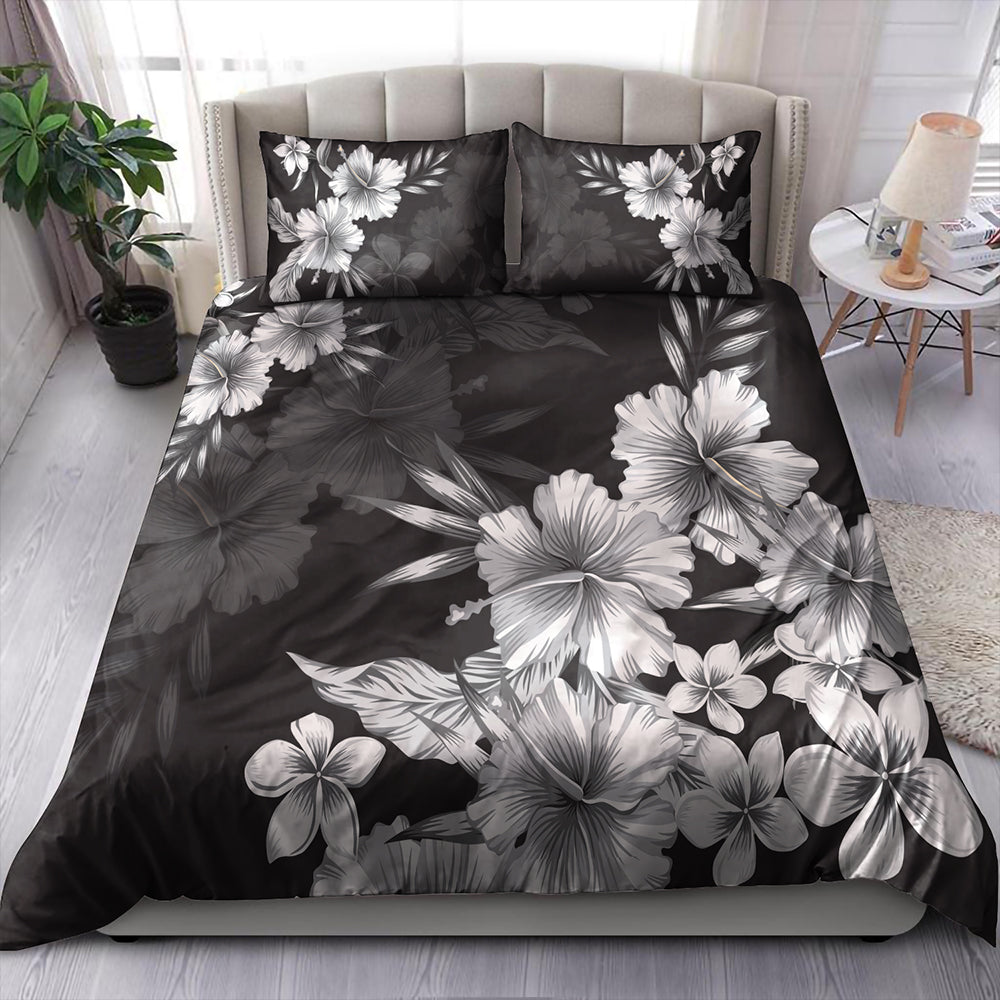 Hawaii Bedding Set Hibiscus And Plumeria B&W