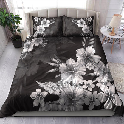 Hawaii Bedding Set Hibiscus And Plumeria B&W