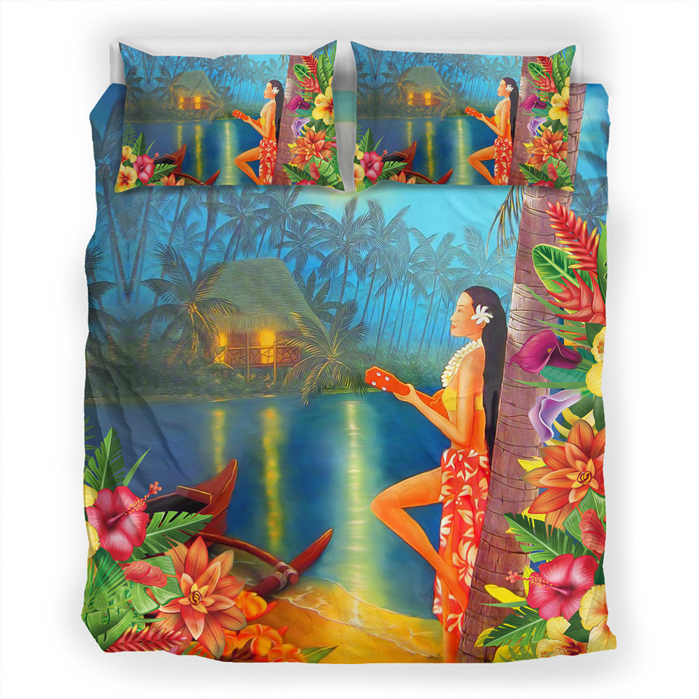 Hawaii Bedding Set Hula Girl Sing In Village